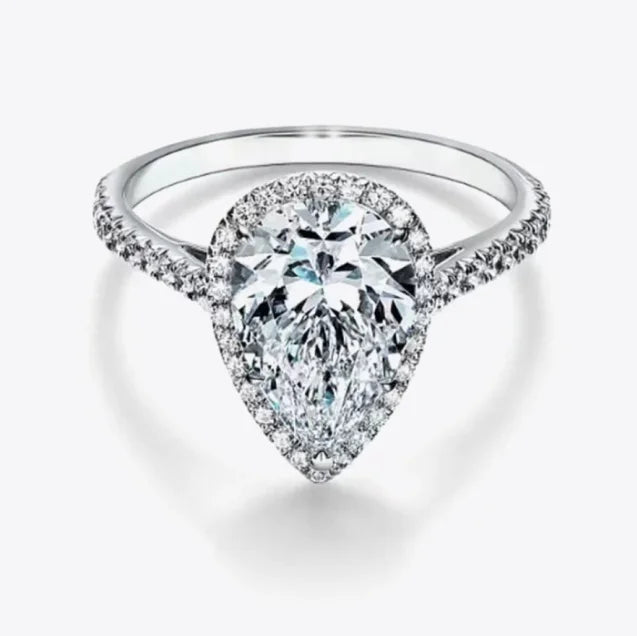 2.45 Carat (ctw) Pear Cut Moissanite Engagement Rings for Women Platinum Plated Silver Ring