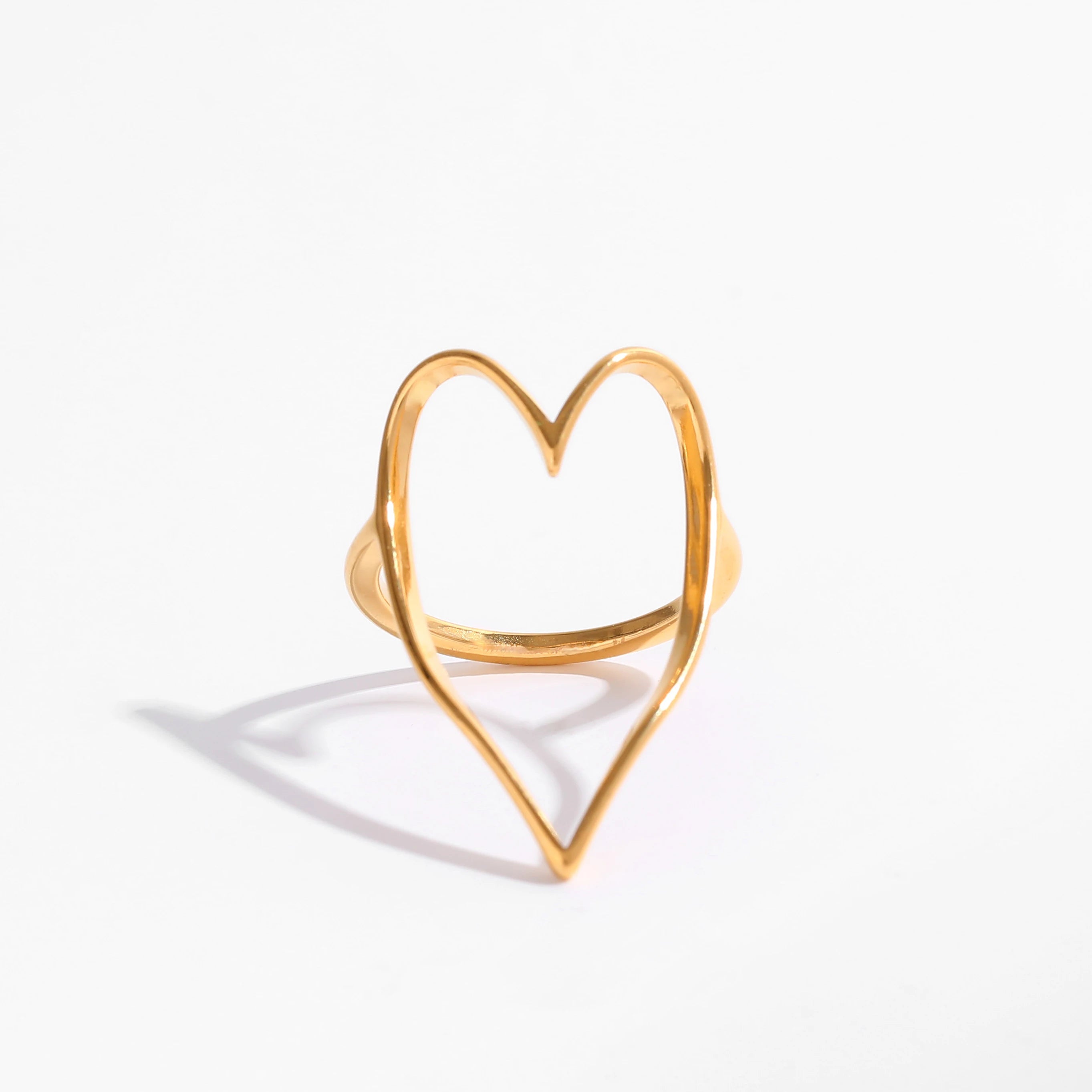 Joolim Wholesale 18K Gold Plated Hollow Big Linellae Heart Rings for Women Stainless Steel Jewelry Tarnish Free & Waterproof