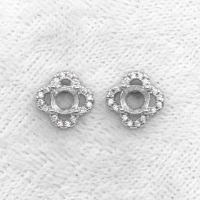 Sterling Silver 5*5mm Semi Mount Stud Earrings Empty Frame Support Blank Setting S925 Base Without Center Stone for DIY Inlay
