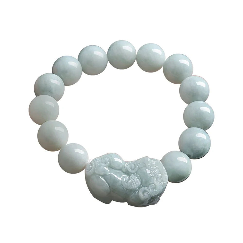 12mm Wholesale Natural  Green Jadeite Myanmar Merchants PiXiu Hand String Ice Kind of Jade Beads Bracelet Men and Women
