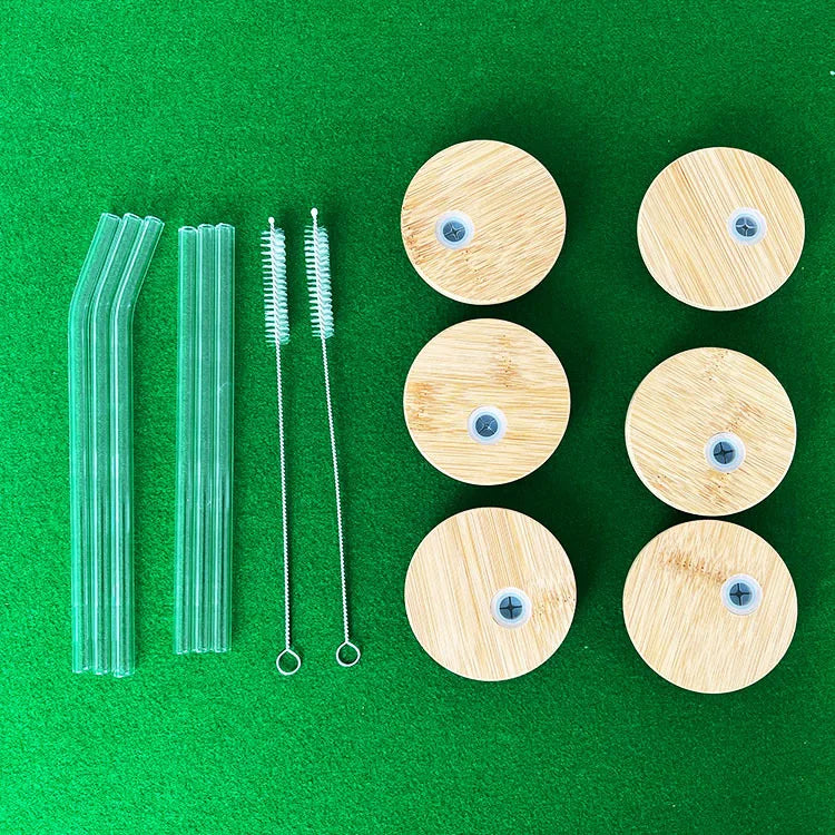12 Pack Beer Glass Cups with Bamboo Lids and Glass Straws 16oz Beer Can Shaped Drinking Glasses