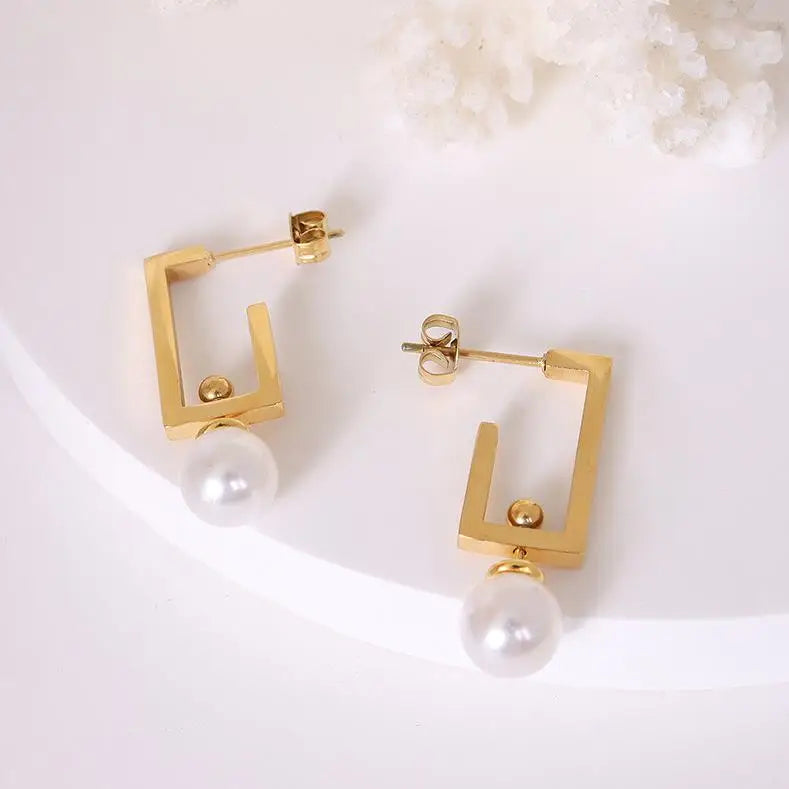 Multiple Wearing Methods Detachable 18k Gold Plated Pearl Wholesale Earrings Pearl Stainless Steel Earring