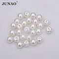JUNAO Wholesale 8mm 10mm 12mm White Pearl Buttons Sew on Decoration Rhinestone Beads for Shirt Clothes