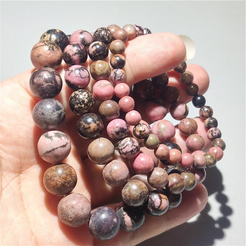 6 8 10 12 mm Pink Crystal Beads Natural Stone Bracelet Stretch Rhodochrosite Bangle Rose Quartz Bracelet for Healing Jewelry