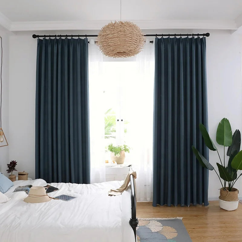 Cheap Ready Solid Color Linen Look Curtains Good Thermal Insulated Blackout Linen Curtain for Living Room Bedroom
