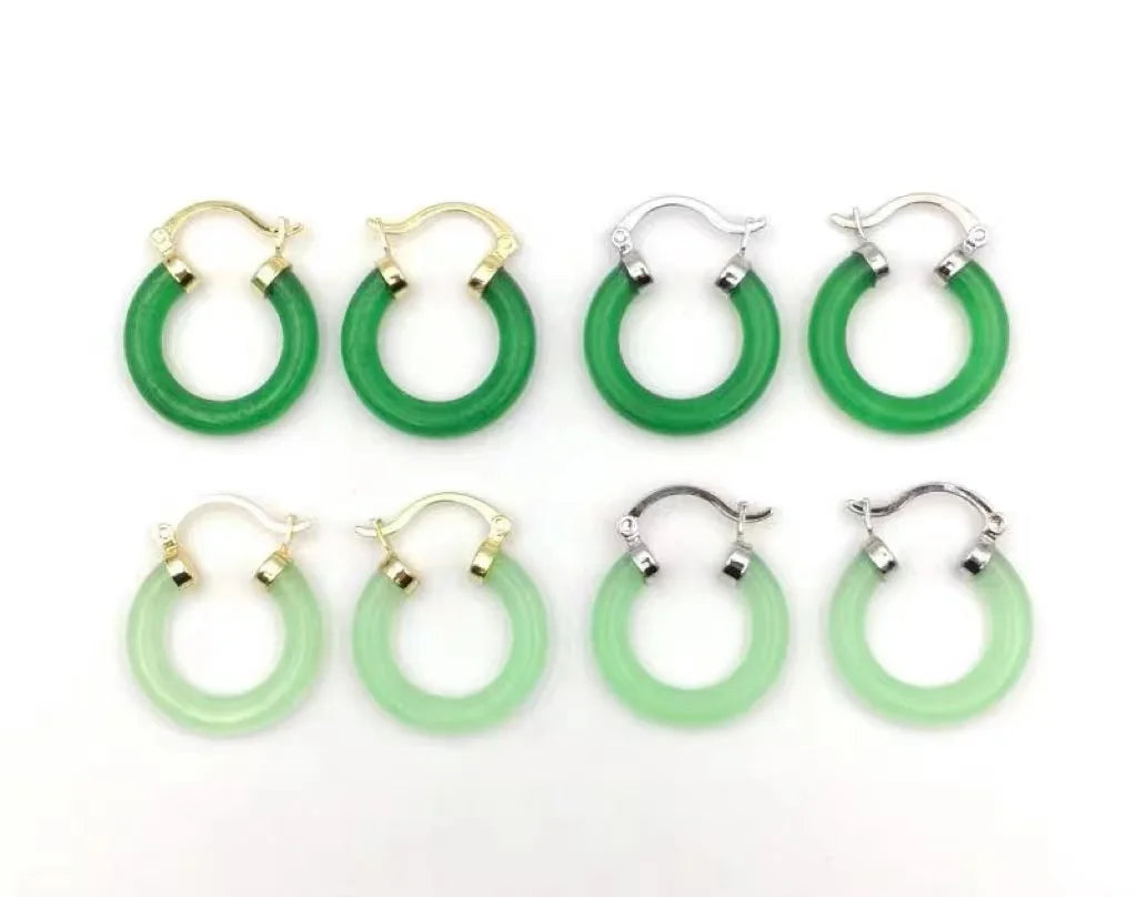 Hot Sale Green Jade Hoop Earrings for Women Vintage Hoops Earrings Jewelry Wholesale