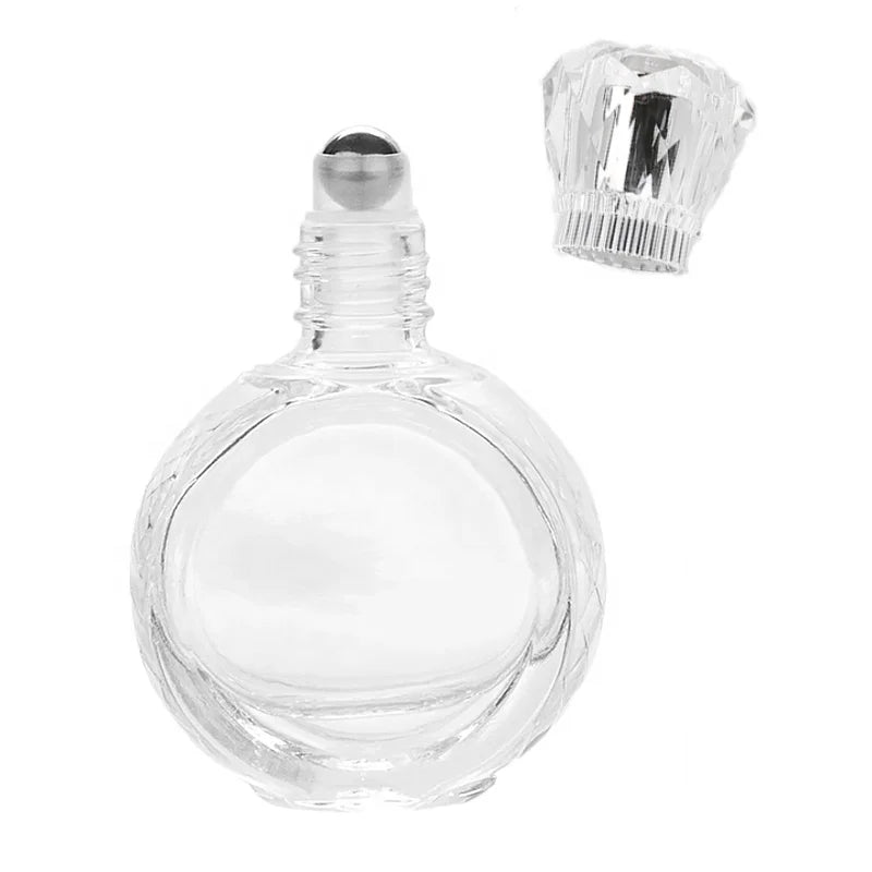 New Design Mini 10ml Round Glass Stick Bottle for Balm Essential Oil Leakproof Stainless Steel Press Roller Glass Bottle