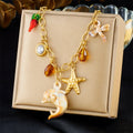 Marine Style Stainless Steel Ocean Pendant Necklace 18k Pvd Gold Plated Starfish Dolphin Charm Necklace for Women
