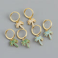 New Cute Design 925 Sterling Silver Zircon Coconut Palm Charm Drop Earrings S925 Girl Women