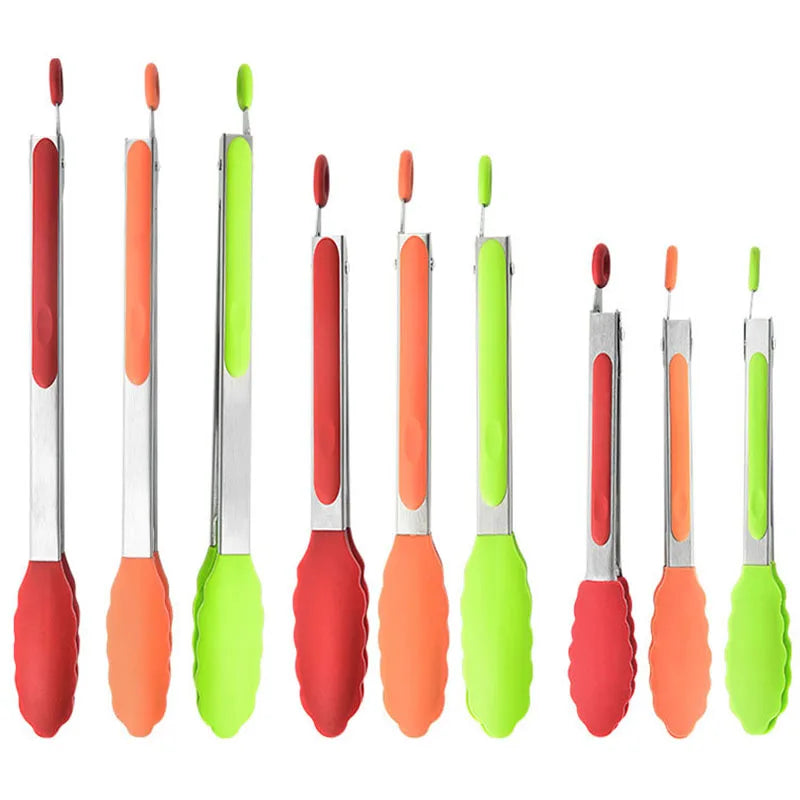 7 9 12 Inch Stainless Steel Plastic Silicone Salad Bread Cooking Food Serving Tongs