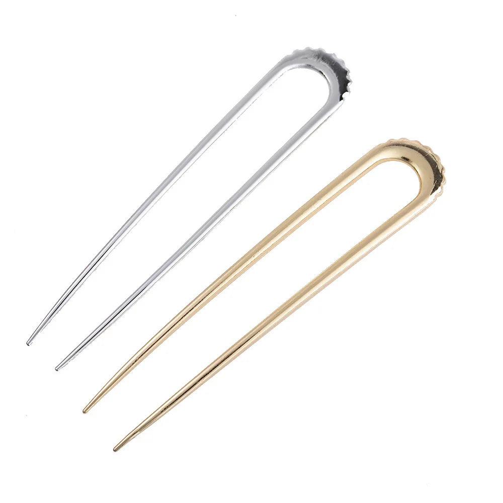 Wholesale 12cm Plain Pan Bun Traceless HairPin Accessories Gold Plate Slide Blonde Metal Hair Stick Clip Fork U Shaped Hair Pin