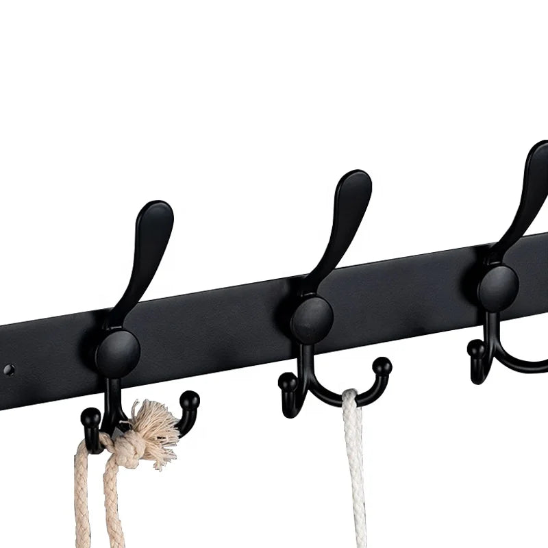 Wholesale Durable Black Stainless Steel Aluminum Alloy Multi-Function Coat Hook 5 Hooks 45cm Home Office Clothing Rack Wall