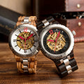 Factory Sale Men's Luxury Mechanical Watch Silver/Golden Ebony/Zebra Wooden Wristband Best Stainless Steel Fashion