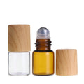 Wholesale Small 2ml Clear Amber Glass Essential Oil Roller Sample Bottle Cylinder Shape Wood Pattern Screw Cap Roll Sealing Type