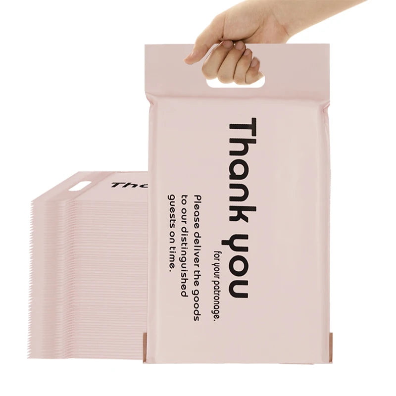Manufacturer Wholesale Eco Friendly Thank You Mailing Bags Customized Logo Matte Poly Pink Mailer With Handle
