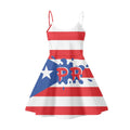 Puerto Rico Island Country Flag Print Cute Custom Girls' Midi Slip Dress Backless Spaghetti Strap Casual Beach Style Sweet Solid