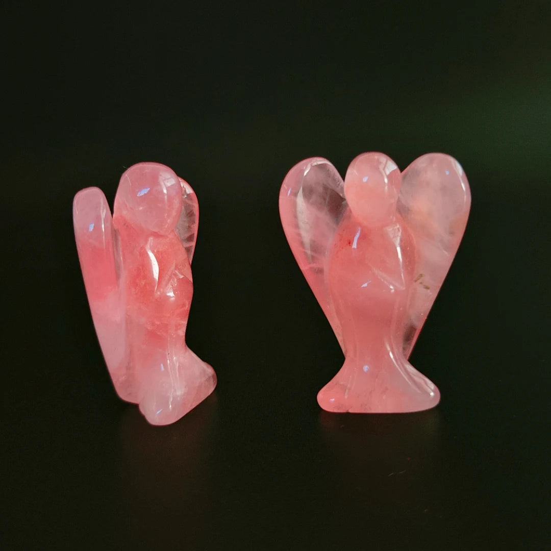 Huiying Natural Hand Carved Rose Quartz Angel Carving Stone Statue Crystal Craft