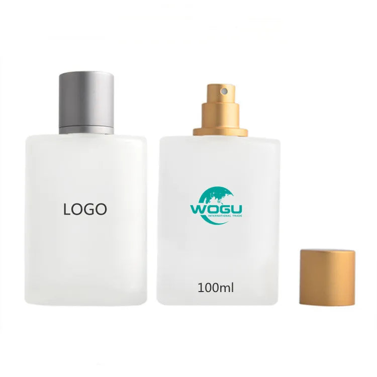 Rectangle Vintage Refillable Pump Spray With Aluminum Cap Frosted 30ml 50ml 100 ml Perfume Glass Bottle