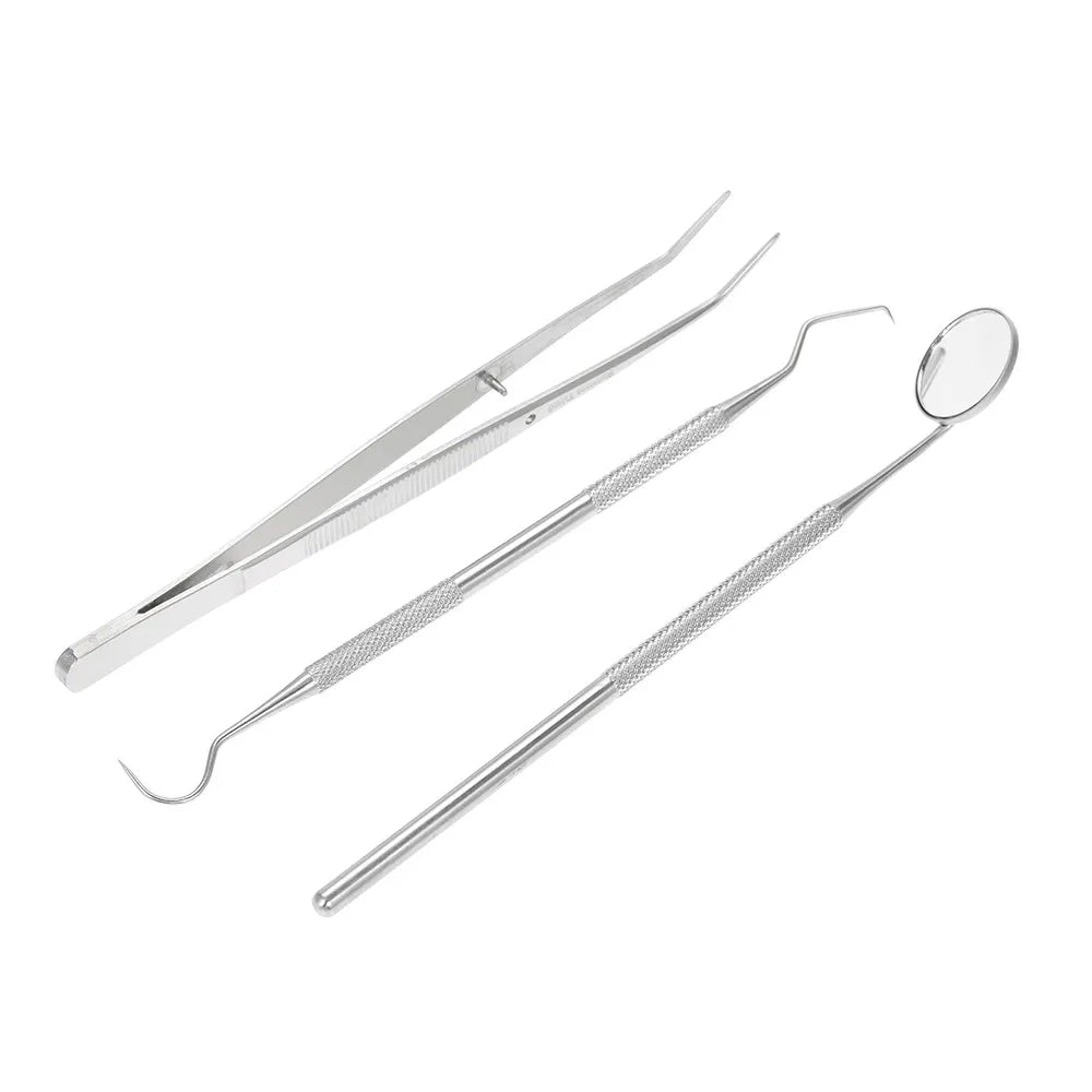 3pcs/pack Dental Hygiene Tools Kit Dentist Set Dental Probe Mirror Tweezers Stainless Steel Teeth Care Cleaning