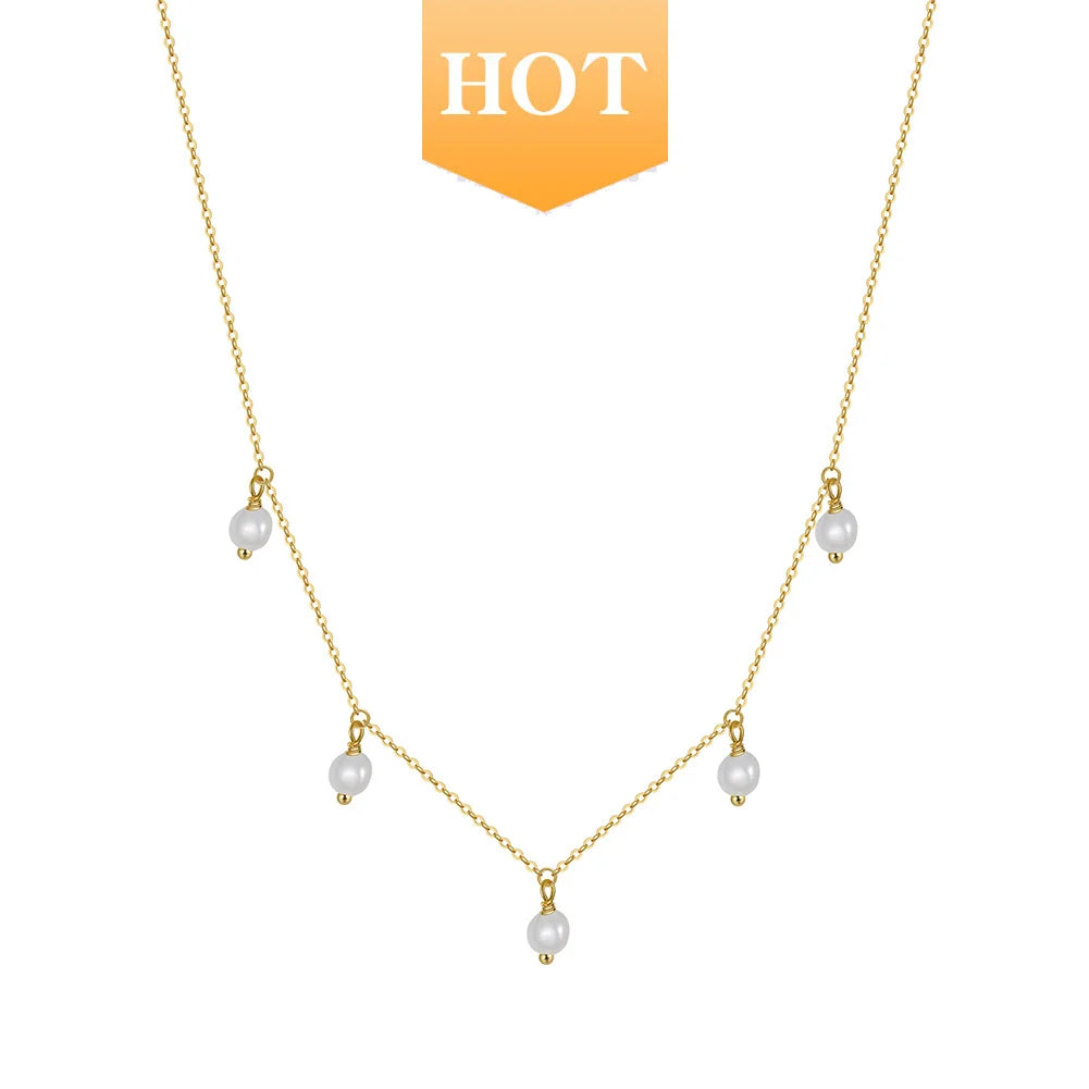 RINNTIN GPN21 Trendy 925 Silver & Pearl Jewelry Freshwater Baroque Pearls Necklace Chain Adjustable Necklace for Women