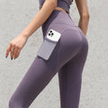 Women's Hip Lift Fitness Pants Instant Dry Stretch Exercise Leggings Mesh Side Pocket Running Training Yoga