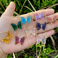 Dainty 18K Gold Plated Stainless Steel Multi Color Crystal Rhinestone Glass Butterfly Pendant Necklace Jewelry for Women