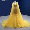 Rsm67501 2022 New Custom Dress Fish Scale Yellow Detachable Shawl Ladies Sequin Dress