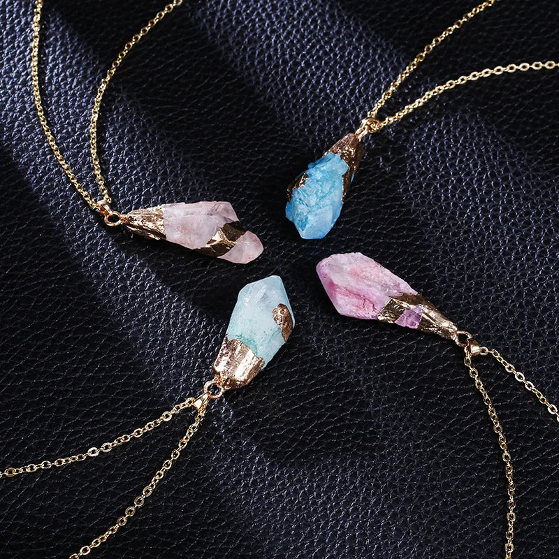 New Classic Handmade Twining Irregular Natural Stone Pendant Purple Crystal Pink Quartz Crystal Necklace for Women