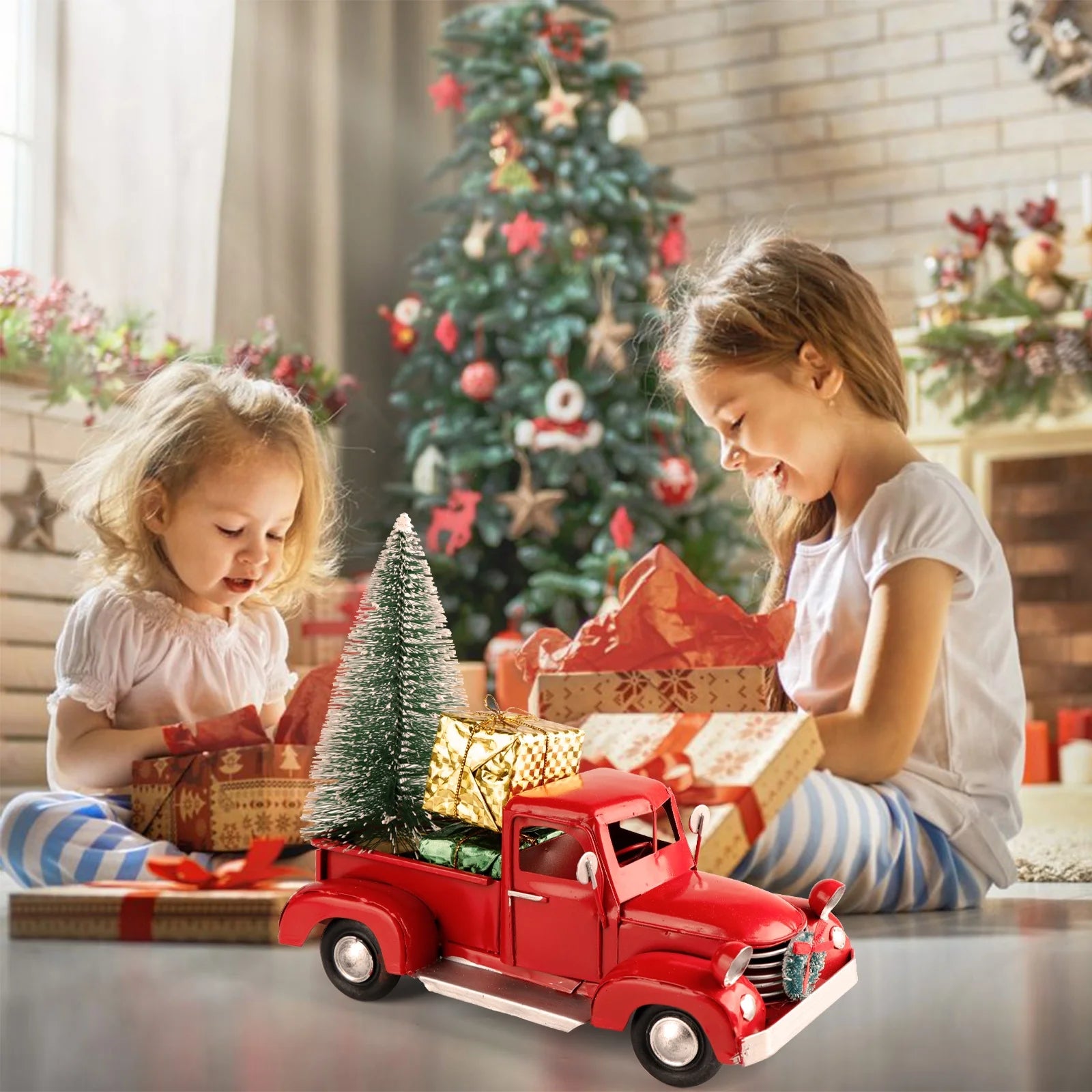 Handmade Vintage Metal Red Truck Model Toys for Children Kids' Personalized Navidad Crafts Christmas Ornament Decoration