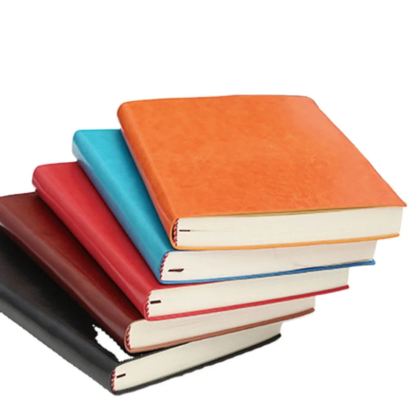 Hot Sale Luxury A5 Printed Notebook with Custom Logo Soft Black PU Leather Thread Saddle Stitching Binding Journal