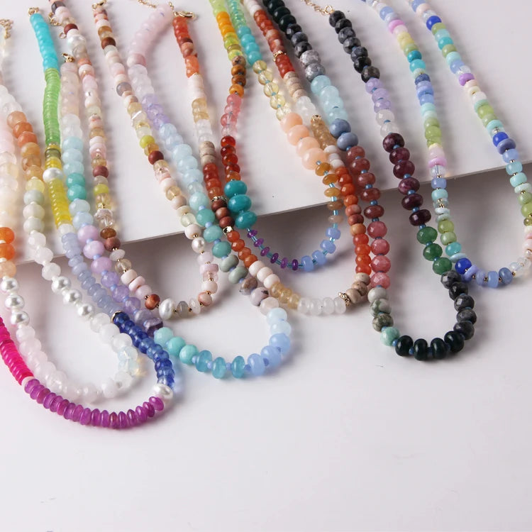 Custom Brass Natural Stone Beads Unisex Chain Choker Colorful Beaded Necklace for Anniversary Occasion