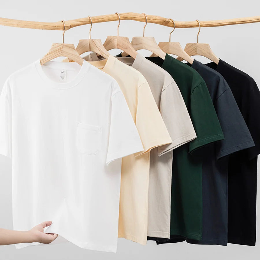 Sell Well Pocket 230g Combed Cotton Short-sleeved T-shirt Men's Summer Heavy Cotton Solid Color Round Neck T-shirt Loose Top