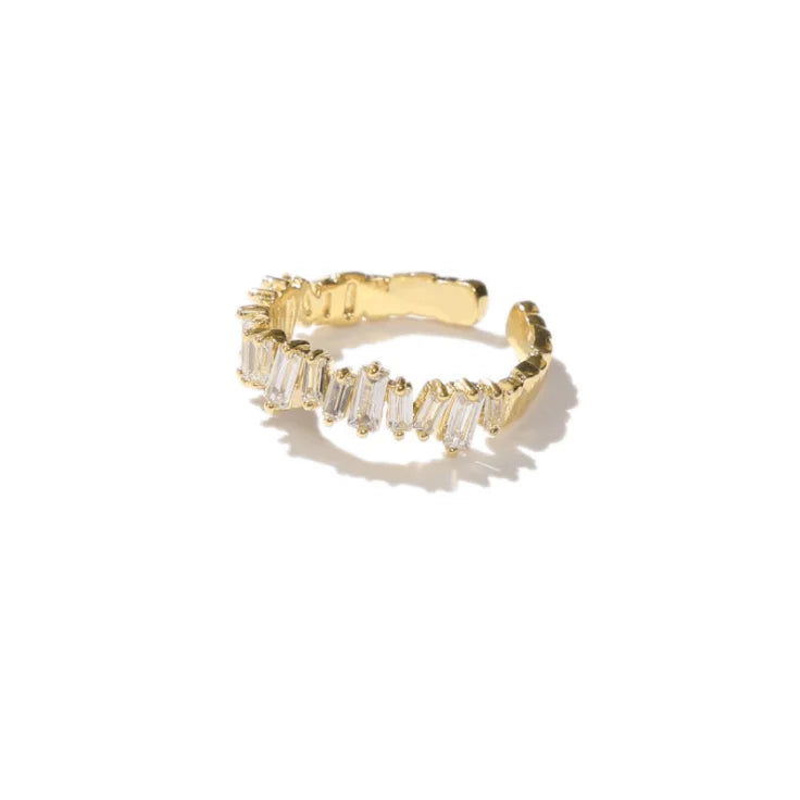 Isunni Crystal Zircon Geometric Open Ring with Claw Setting Trendy Gold Plated Brass for Women