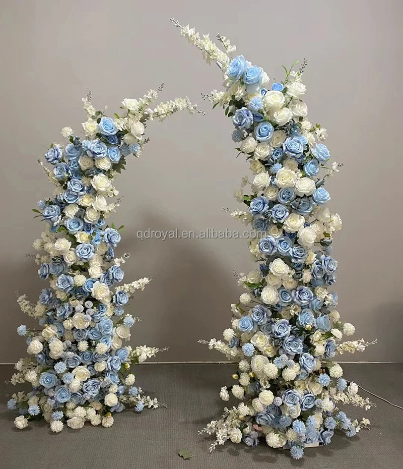Wholesale Artificial Silk Blue Wedding Horn Flowers Arch Flowers Arrangement Arch Artificial Flower Arch Set for Wedding Decor