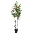 Large Flowering Faux Plant Natural Pink White Red 180cm 6ft Artificial Camellia Tree in Black Plastic Pot for Office Room Decor