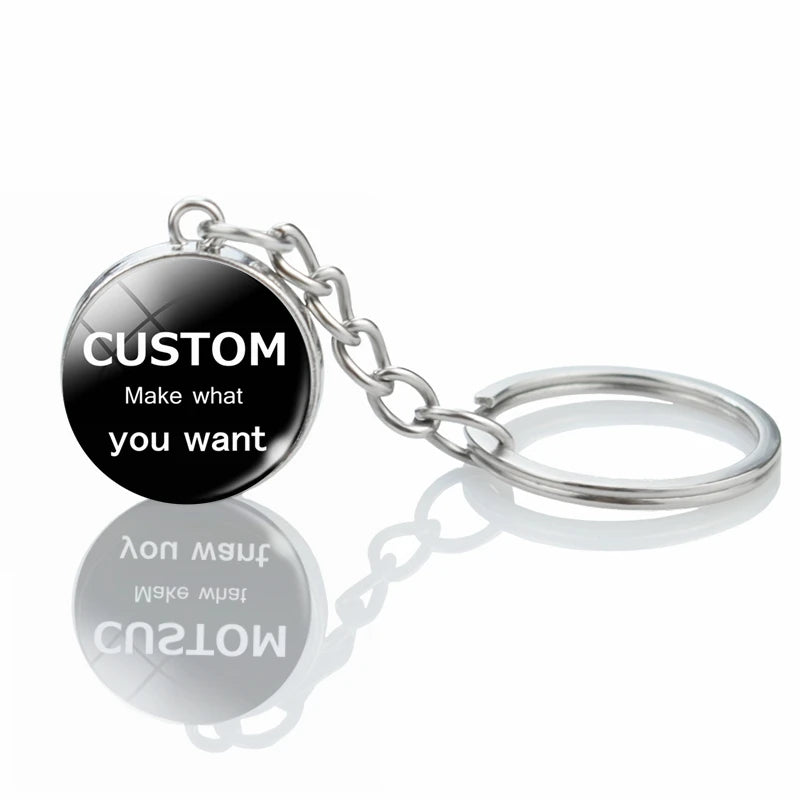 Logo Photo Text Custom Key Ring Personalized Double-sided Glass Ball Key Chain Gift for Wedding Birthday Party Tourism Publicity