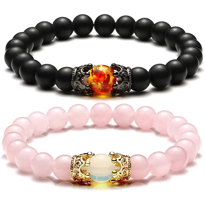HOVANCI Bracelet De Couple Amour Tiger Eye Stone Amethyst Volcanic Stone Bracelet for Couple