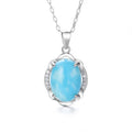 Yaeno Jewelry Big Blue Oval Gemstone Pendant With Chain for Women