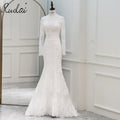 Ruolai QW01930 Pearl Lace Long Sleeve Scoop Neckline Zippered Button Back Mermaid Modest Wedding Dress Dresses