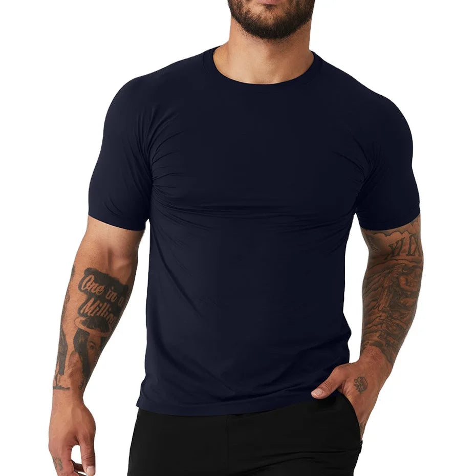 Running Men's Short Sleeve T-Shirt Sweat Athletic Running Breathable Gym T Shirt for Men Casual Men Sport Solid Color T Shirt