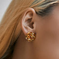 French Style Fashion Irregular Design Gold Stud Earrings Vintage Plated 18K Gold Flower Earrings for Women
