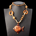 Collares Para Mujer Boho African Vintage Wood Animal Fish Pendant Necklace Sweater Chain Wooden Necklace
