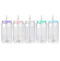 16oz Clear Glass Cans Sublimation Blanks Glass Cups with Colored Lids Portable Personalized Gift Business Gift