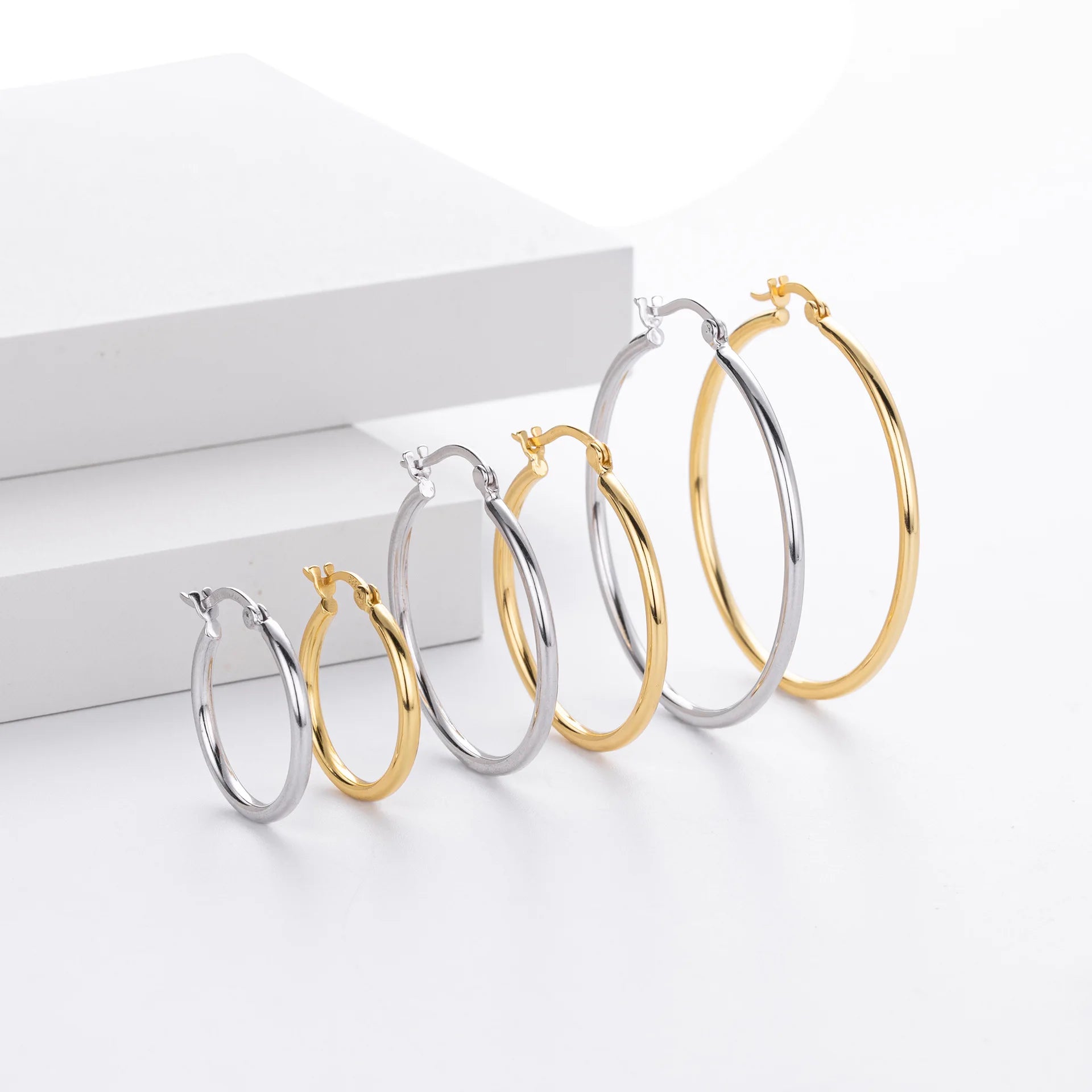 Classic Hollow 20/30/40mm Three Size Tube Earrings Women Jewelry 925 Sterling Silver Thin Large Hoop Earrings