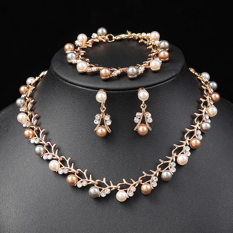 New Design Fashion Beaded Necklace  Earring Pearl Jewelry Sets Pearl Earring Necklace for Women Girls