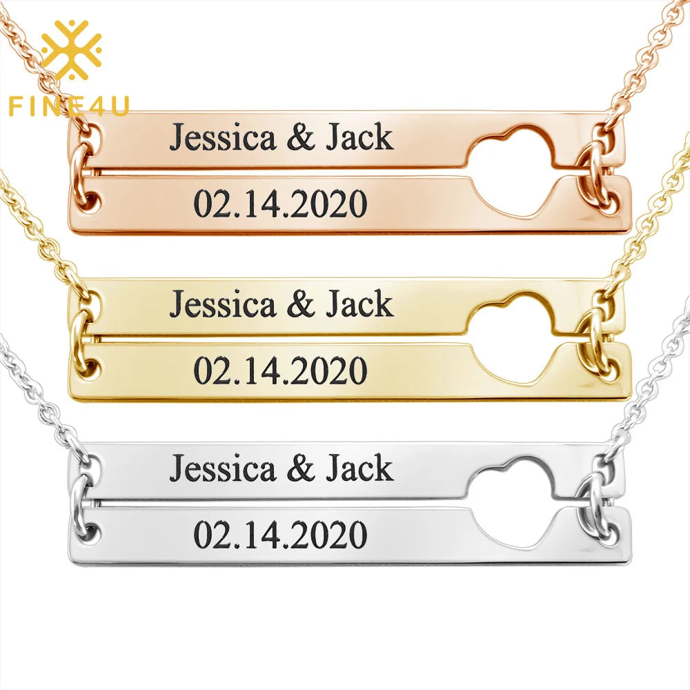 2025 Fashion Personalized Valentine Sister Gift Jewelry Engrave Anniversary Name Stitching Heart Pendant Custom Couple Necklace