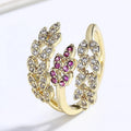 Ear of Wheat Purrple 18K Gold Plated Rings Tree Leaf Leaves Ears Fashion Jewelry Zircon Ring for Women