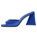 Plus Size Elegant Women Shoes Casual Party Blue Satin Square Toe Chunky Heel Mule High Heels Sandals