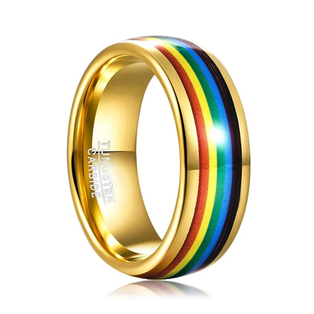 8MM Gold Colorful Design Plated Wedding Band Tungsten Carbide Men Rings