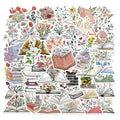 50Pcs Cartoon Book Flowers Graffiti Decorative Stickers Set Waterproof DIY Skateboard Guitar Suitcase Decor Gift for Kids